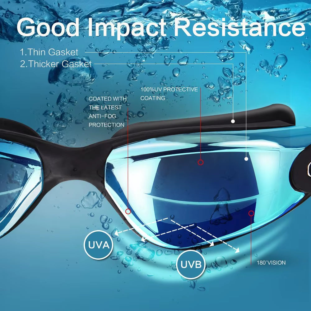 JSJM Professional Swimming Goggles Adult Anti-Fog Swim Glasses Waterproof Adjustable Silicone Swimming Glasses Eyewear Men Women