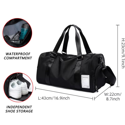 Sport Gym Bag for Men,Waterproof Travel Duffle Bag with Shoes Compartment and Wet Pocket, Black Weekend Overnight Bag